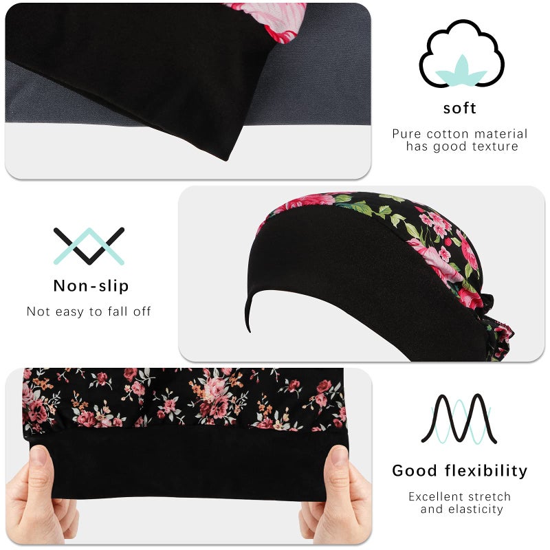 Ever Fairy Vintage Elastic Wide Band Multifunction Hair Loss Wrap Print Bonnet Chemo Women Head Scarf Turbans Night Sleep Hat Cap (3 Color Pack B) - Image 3